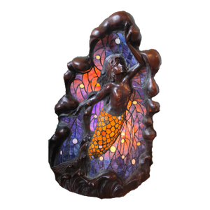 Vintage Art Nouveau Style Stained Glass Mermaid Table Lamp - Coastal Bronze Finish Sculpture