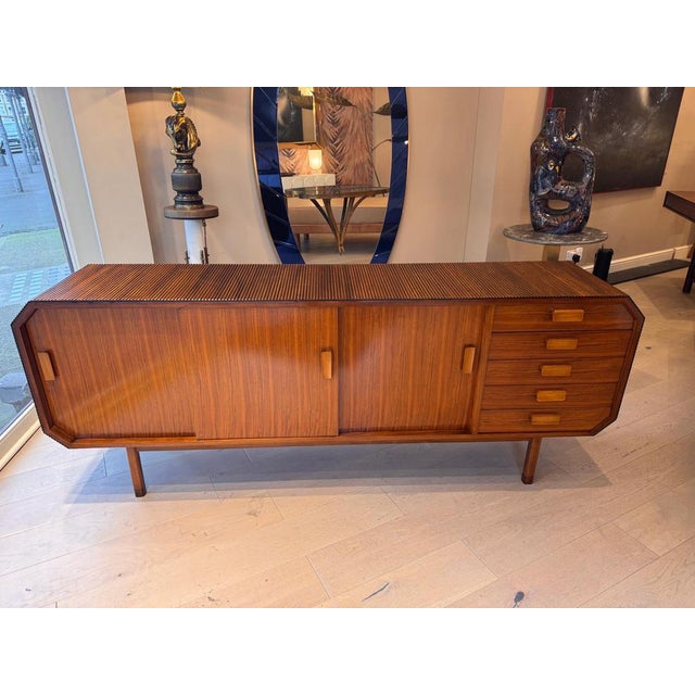 Large Vintage Italian Walnut Sideboard with Pencil Reed and Curved Waterfall Edges, 1960s For Sale - Image 10 of 12
