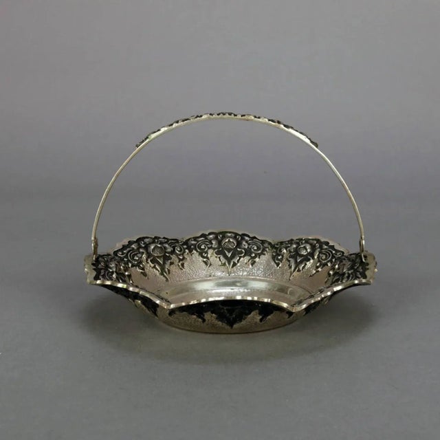 Antique Continental .800 Silver Reticulated Floral Repousse Bridal Basket 4.9toz For Sale - Image 6 of 11