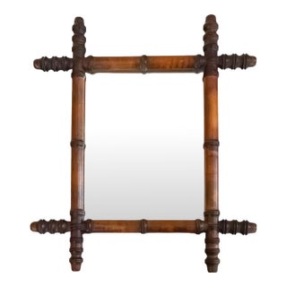 Antique 19th Century French Faux Bamboo Carved Mirror For Sale