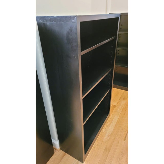 Mid 20th Century Black Steel Tanker Bookcase Book Shelf W/ Adjustable Shelves For Sale - Image 9 of 10