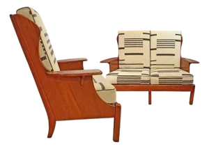 Suite of Vintage Cushman Paddle Arm Wingchair and Matching Settee
