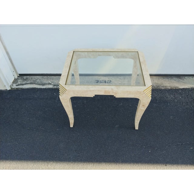 Maitland - Smith Late 20th Century Maitland Smith Tessellated Stone Brass Inlay Rectangular Side Table For Sale - Image 4 of 8