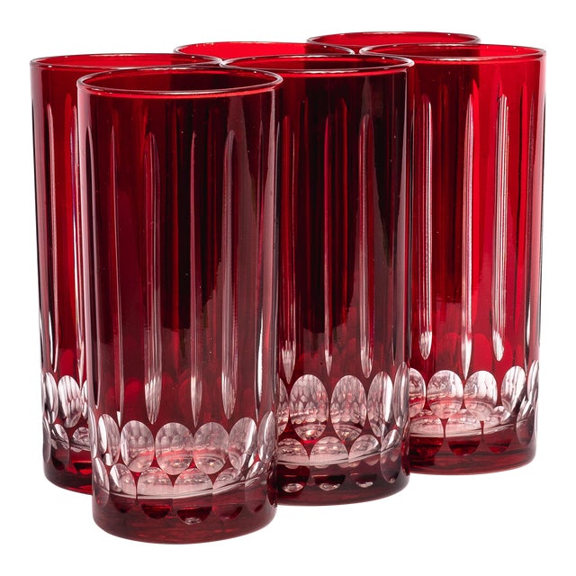 Red Cut Crystal Highball Glasses with Red Base Set of 6 Chairish