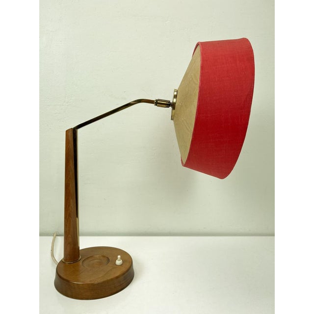 Wood and Brass Table Lamp attributed to Temde, 1960s For Sale - Image 9 of 18
