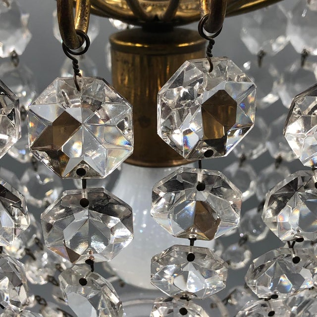 Hollywood Regency Art Deco Basket Chandelier in Brass & Crystal Ceiling Lamp For Sale - Image 11 of 18