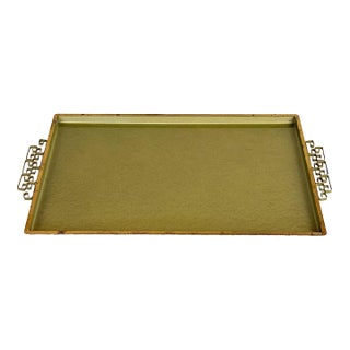 Vintage Hollywood Regency Chinoiserie Green Enamel Serving Vanity Tray For Sale