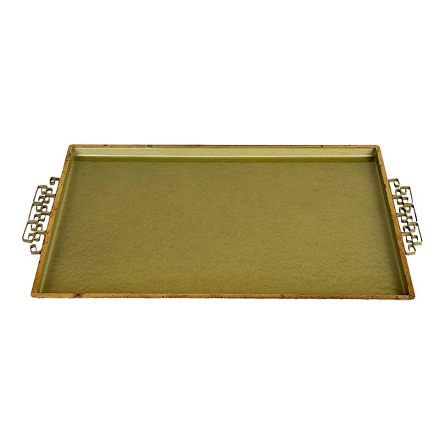 Vintage Hollywood Regency Chinoiserie Green Enamel Serving Vanity Tray For Sale