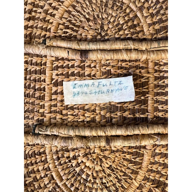 Tan Vintage Handwoven African / Moroccan Style Oval Raffia Basket With Center Cross Handle For Sale - Image 8 of 8