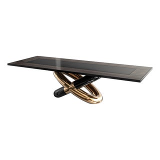 "Mise en Place" Dining Table, With Bronze, Stainless Steel, Zebra Wood For Sale