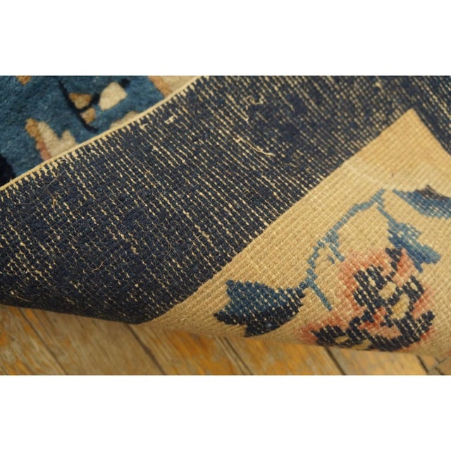 1920s Blue Navy Floral Classic Antique Chinese Peking Carpet Knotted Wool Rug For Sale - Image 10 of 10