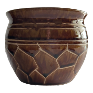 Vintage 1900s Brown & Cream Tortoise Shell Ceramic Planter