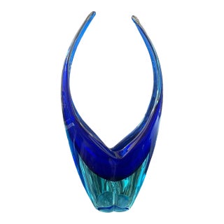 1960s Blue and Turquoise Heavy Murano Glass Huge Centerpiece by Flavio Poli For Sale