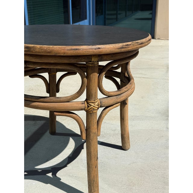 1970s Vintage French Country McGuire Round Bamboo Rattan End Table Side Table For Sale - Image 5 of 8