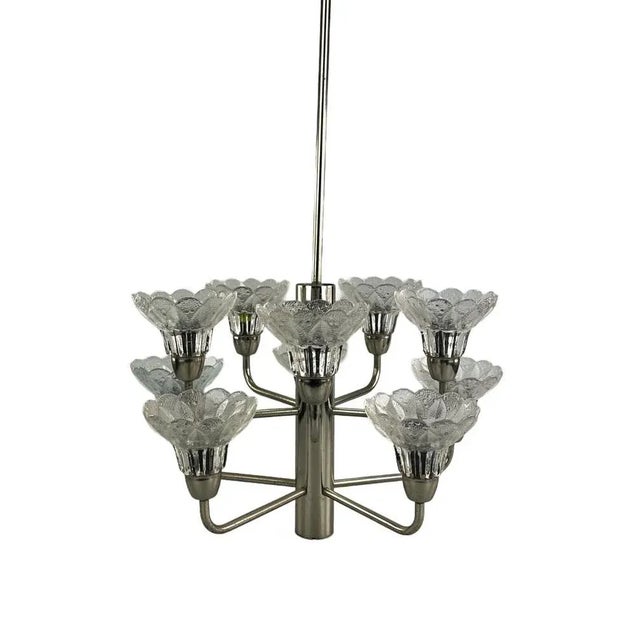 Mid-Century Space Age Chandelier in Metal & Glass, 1970s For Sale - Image 12 of 13