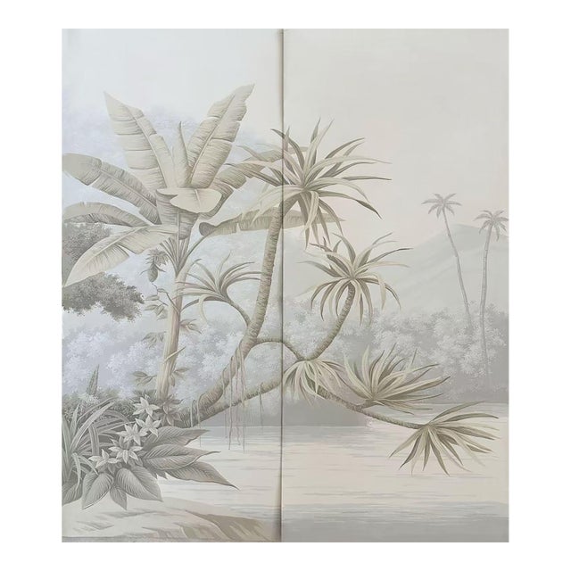 36" * H96" * 2ps, Hand-Painted Retro Tropical Landscape Mural Wallpaper For Sale