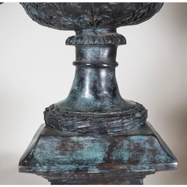 Antique Neoclassical Pompeian-Style Patinated Bronze Urns - a Pair For Sale - Image 9 of 12