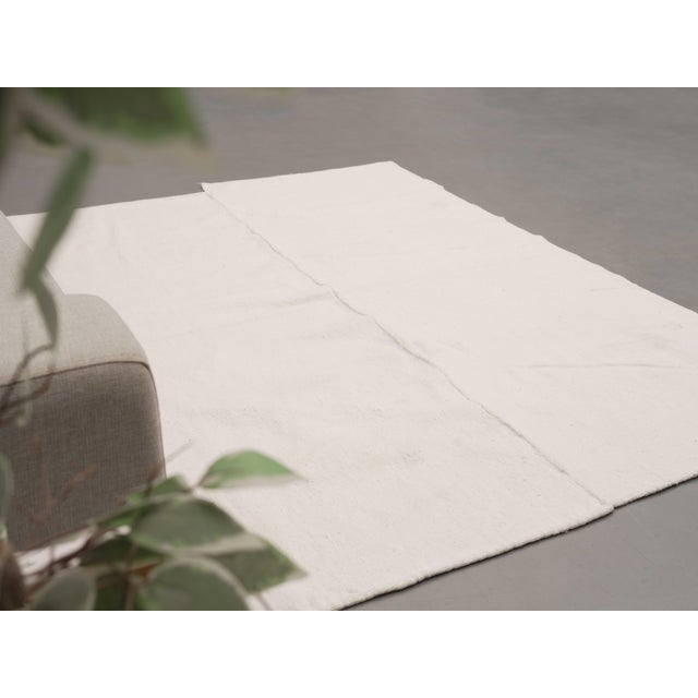 1970s Vintage Handmade Wool Cotton White Kilim Rug For Sale - Image 10 of 11