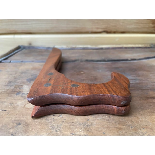 Brown Vintage Wooden Plate Stand With Brass Inlays For Sale - Image 8 of 9