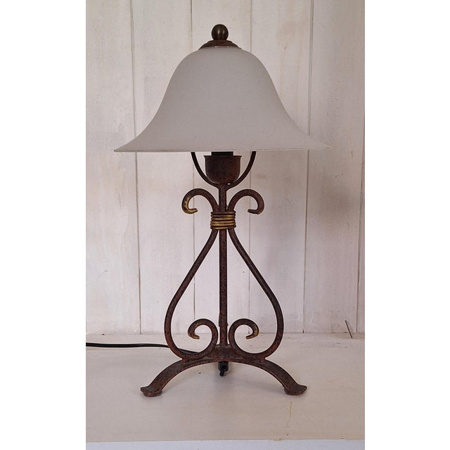 Vintage Table Lamp with Metal Base and Frosted Glass Shade, 2000s, in Very Good conditions. Designed from 2000 European...