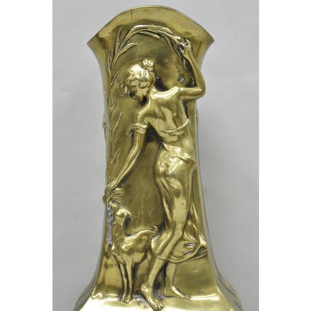 Art Nouveau Antique Art Nouveau Chinese Gilt Bronze Nude Female Sculpture Statue 16" Vase For Sale - Image 3 of 17