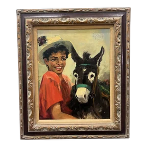 Midcentury O/C Portrait of Young Woman and a Donky (Koros Dutch B.1920-)