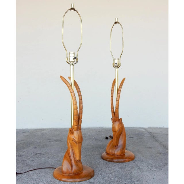 Moderne Stylized Gazelle Bust Walnut Sculpture Lamps - A Pair For Sale In Las Vegas - Image 6 of 7