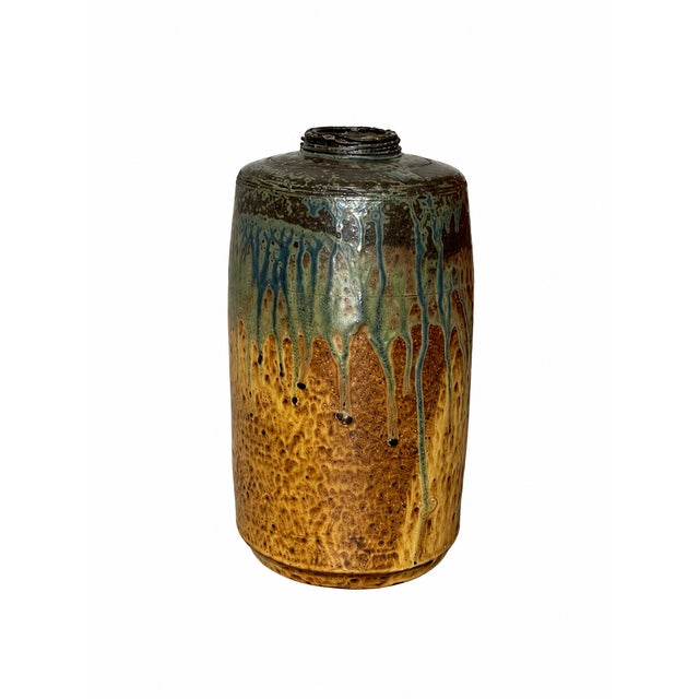 Mid-Century Modern Textured Ochre and Blue-Green Decorative Vessel — $1,920 For Sale - Image 3 of 9