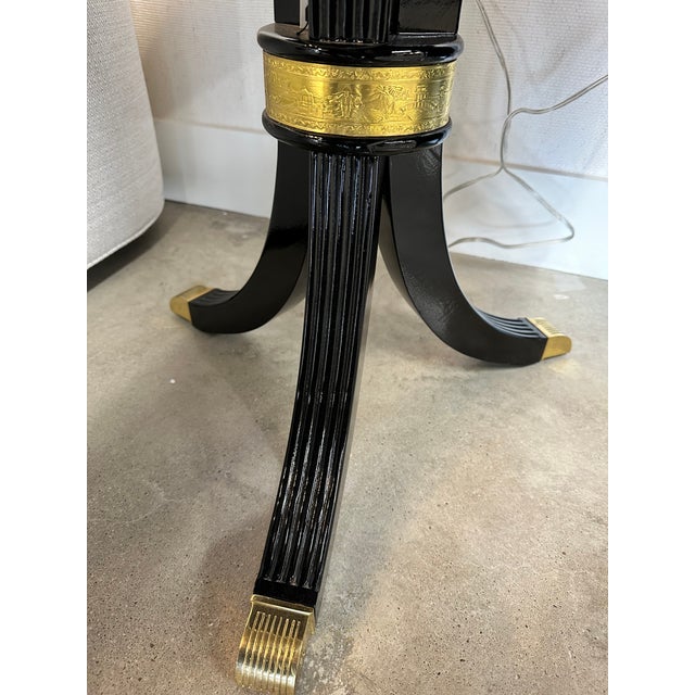 Flagler Round Accent Table in Ebony Lacquer & Brass For Sale - Image 4 of 7