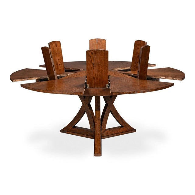 Transitional Round Dining Table, Large - Warm Brown Oak For Sale - Image 4 of 11