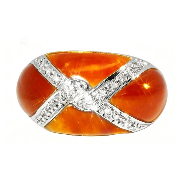 Mid 20th Century 14k Yellow Gold Designer Red Carnelian X Diamond Band Ring, Size 6 For Sale - Image 4 of 4