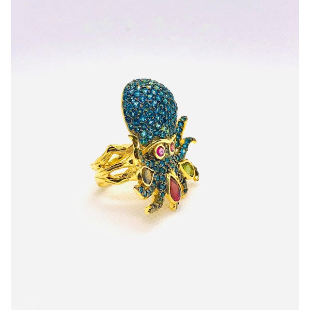 2000 - 2009 Bochic "Orient" Vintage Natural Blue Topaz & Tourmaline Ring Set 18K & Silver For Sale - Image 5 of 18