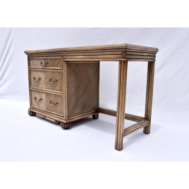 Contemporary Vintage Pencil Reed Rattan Writing Desk For Sale - Image 3 of 12