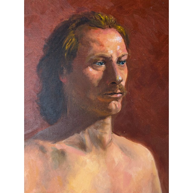 Abstract 1970s Vintage Figurative Male Portrait Oil on Canvas Painting – Signed For Sale - Image 3 of 12
