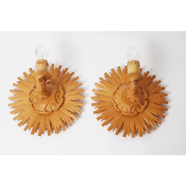 Hand-Crafted Pine Wood Starburst Sun Wall Lamps, Italy, 1980s, Set of 2 For Sale - Image 12 of 18