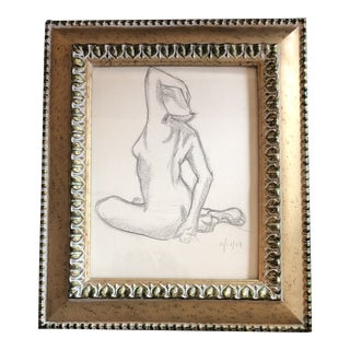 Original Vintage Art Decob1930’s Female Nude Charcoal Study Drawing Framed For Sale