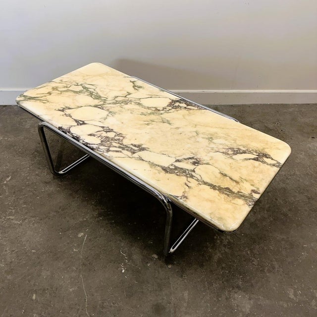 Large Italian Calacatta Violetta Marble Coffee Table with Chrome Base, 1970s For Sale - Image 9 of 11