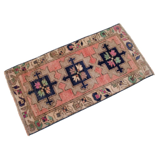 1970s Hand Knotted Turkish Rug Door Mat, Entryway Rug, Bath Mat, Kitchen Decor, Small Rug - 18″ × 35″ For Sale - Image 6 of 13