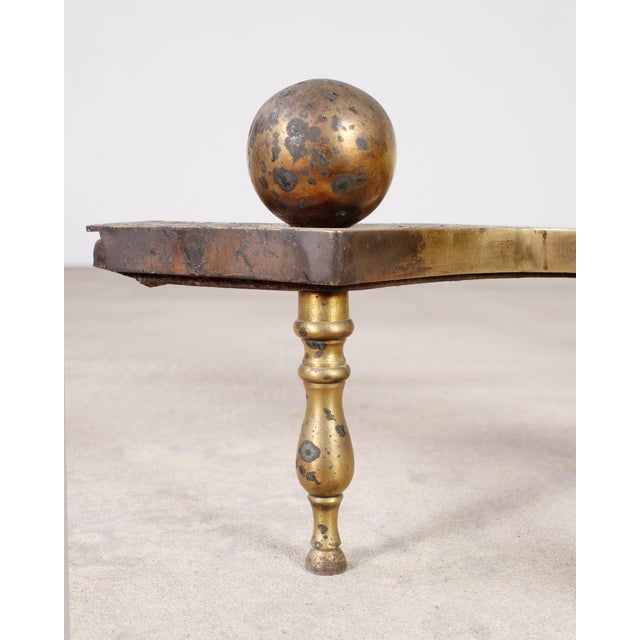 Pair of English Regency Style Brass Cannonball Andirons For Sale - Image 10 of 16