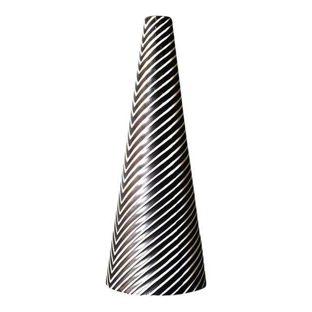Stig Lindberg Stoneware Conical Vase, Domino Series, Black/White For Sale