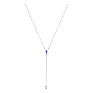 Sterling Silver Created Blue Sapphire and Diamond Accent Y Necklace For Sale