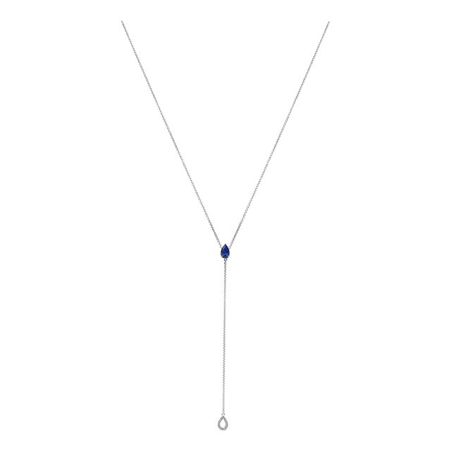 Sterling Silver Created Blue Sapphire and Diamond Accent Y Necklace For Sale