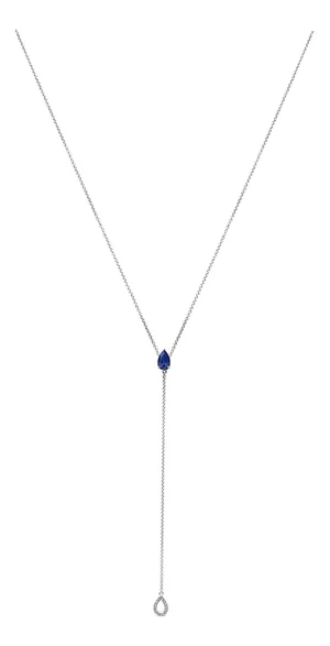 Sterling Silver Created Blue Sapphire and Diamond Accent Y Necklace