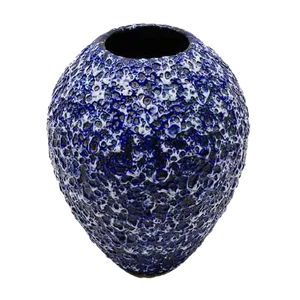 Large German Blue & White Fat Lava Vase from ES Keramik, 1950s