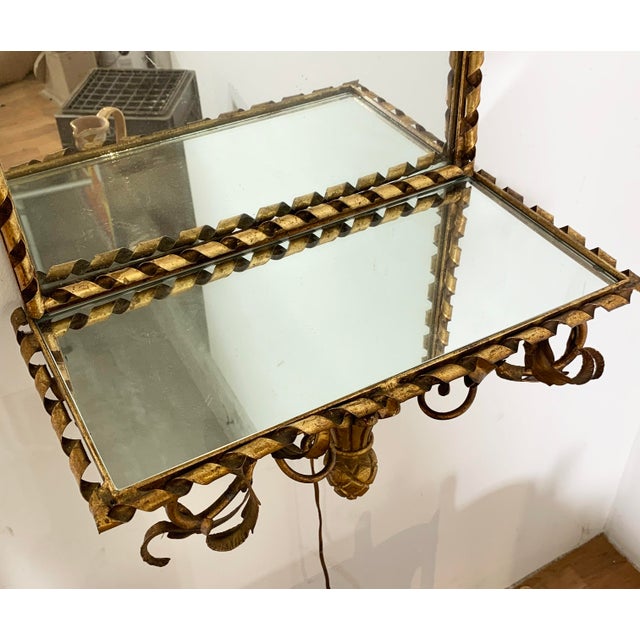 Mid-Century Modern C. 1950s Italian Gilt Hall Mirror With Sconces and Shelf For Sale - Image 3 of 7