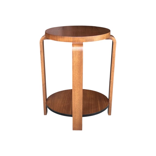 1930s French Art Deco Walnut Side Table With Sculptural Architectural Base- Fully Restored, Open Shelf For Sale - Image 14 of 15