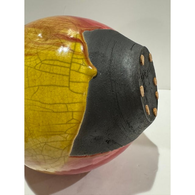 Peter Aslan Raku Pottery Orb Vase Multicolor Crackle Glaze Studio Ceramic For Sale - Image 9 of 13