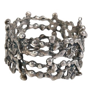 Mid-Century Modernist Brutalist 835 Silver Bracelet by Pegria in the style of Guy Vidal, Italy, 1960s For Sale