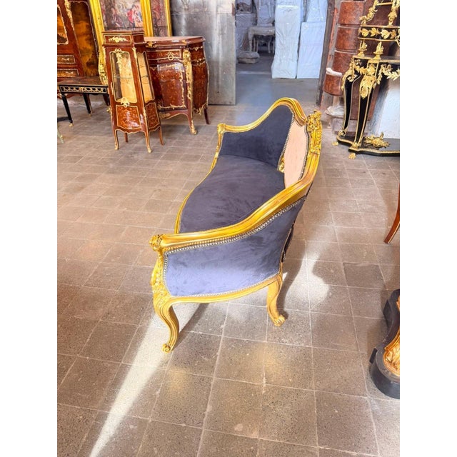 White Vintage Rococo Loveseat Black & Beige Velvet 55W For Sale - Image 8 of 10