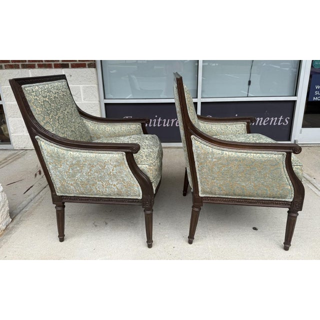 Textile Pair of Ethan Allen Giselle Cut-Velvet Upholstered Bergère Chairs For Sale - Image 7 of 16